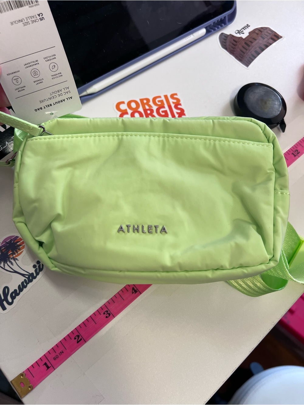 #466 NWT Athleta All About Belt Bag Neon Green Crossbody Fanny Pack Water Repel